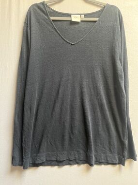 ELK 100% Linen V-Neck Long Sleeve Top Size US 10/ AU 14
